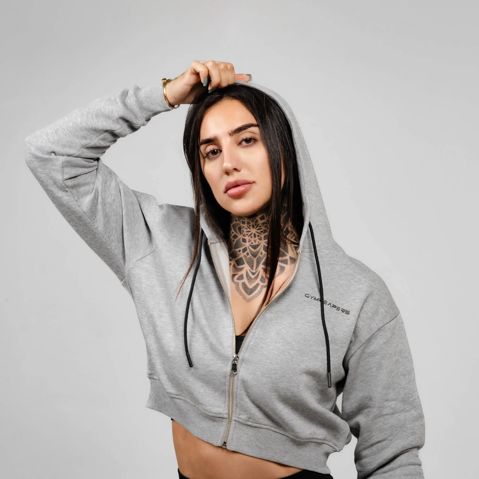 Cropped Zip-Up Hoodie - Heather Gray