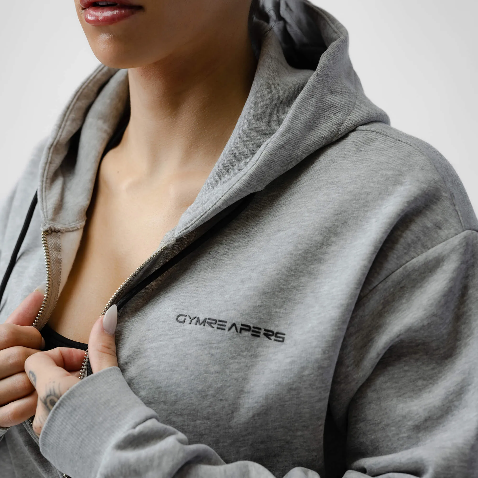 Cropped Zip-Up Hoodie - Heather Gray