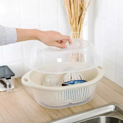 Cute Double layer Multi-functional Basket with cover, White Color