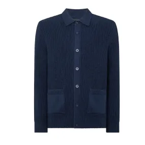 Dark Blue Long-Sleeved Buttoned Cardigan