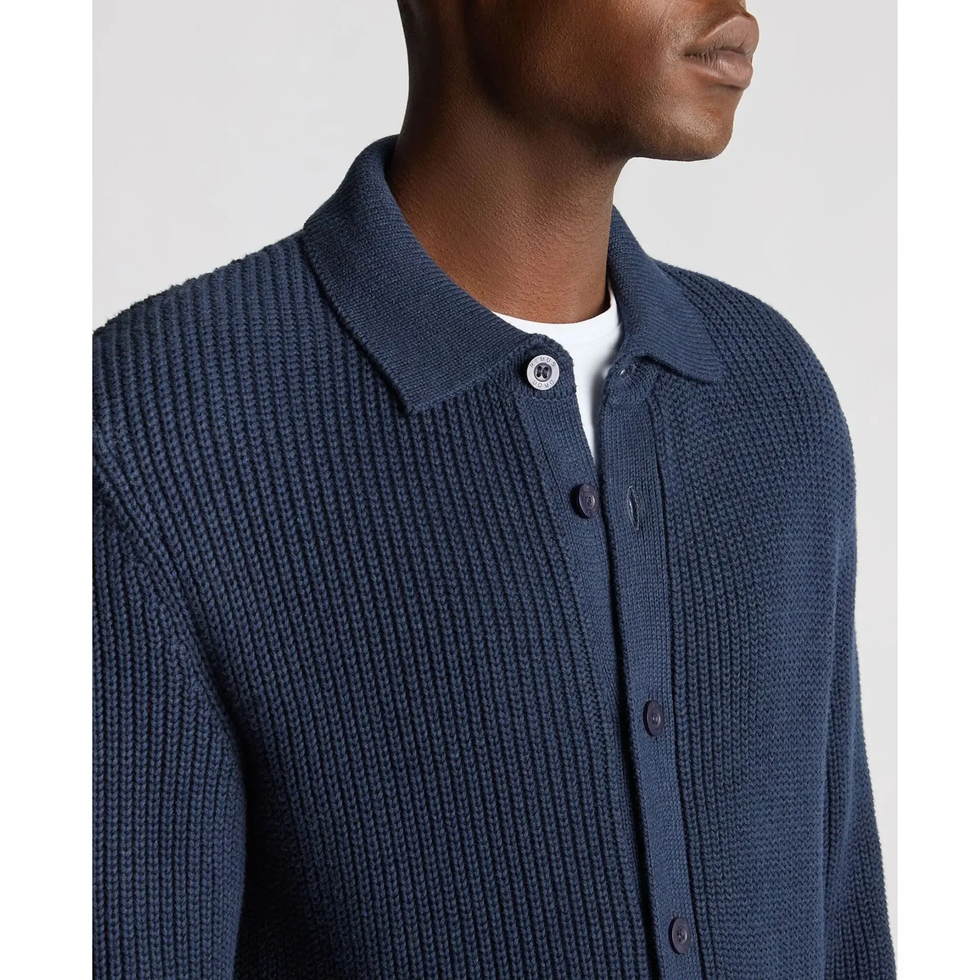 Dark Blue Long-Sleeved Buttoned Cardigan