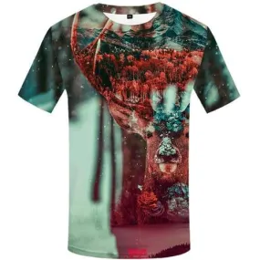 Deer T-shirt Men Geometric Flower T-shirts 3d Animal T-shirts Graphic Mountain Tshirts Casual Art Shirt Print Short Sleeve