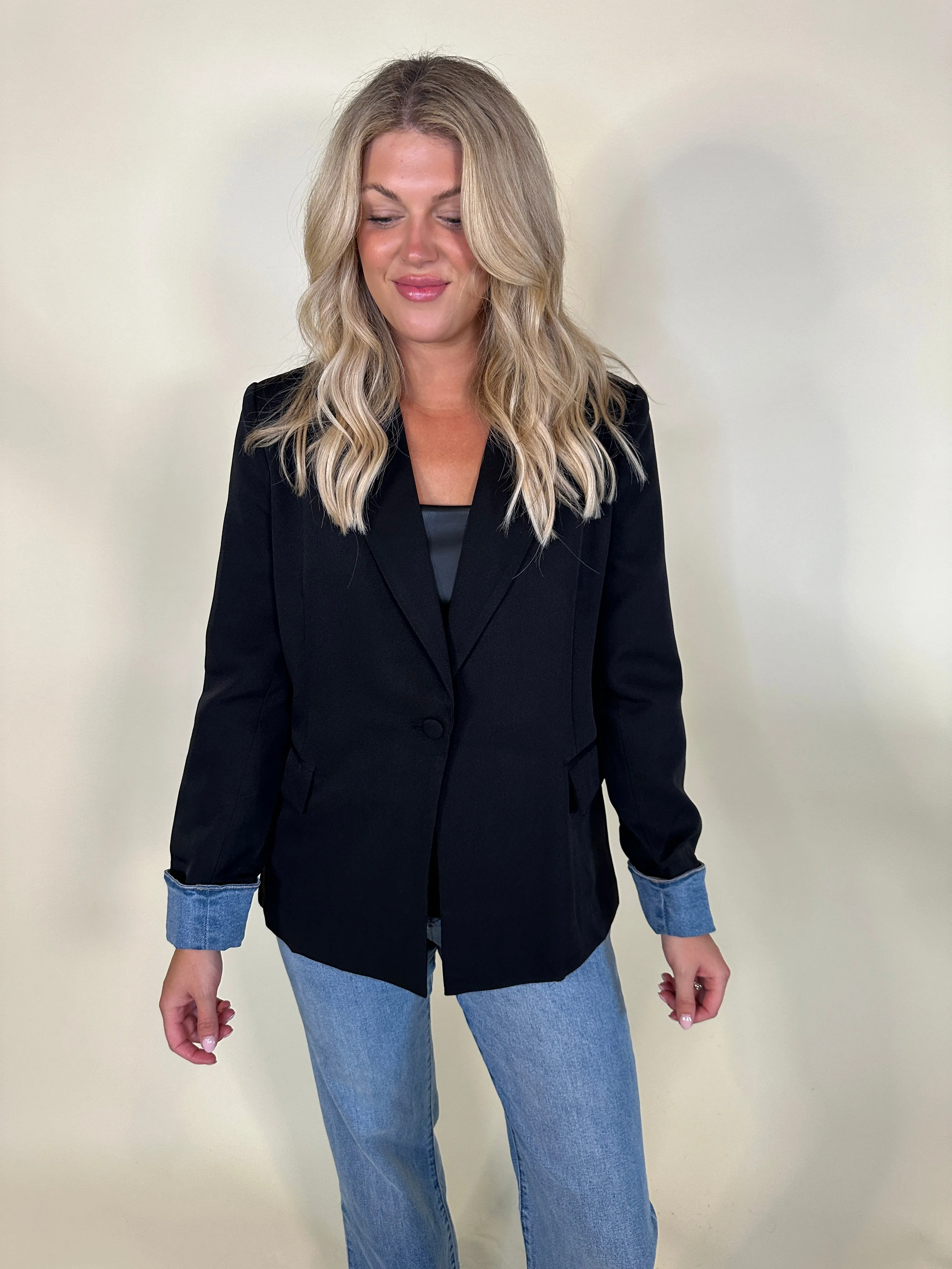 Denim Cuff Detail Blazer