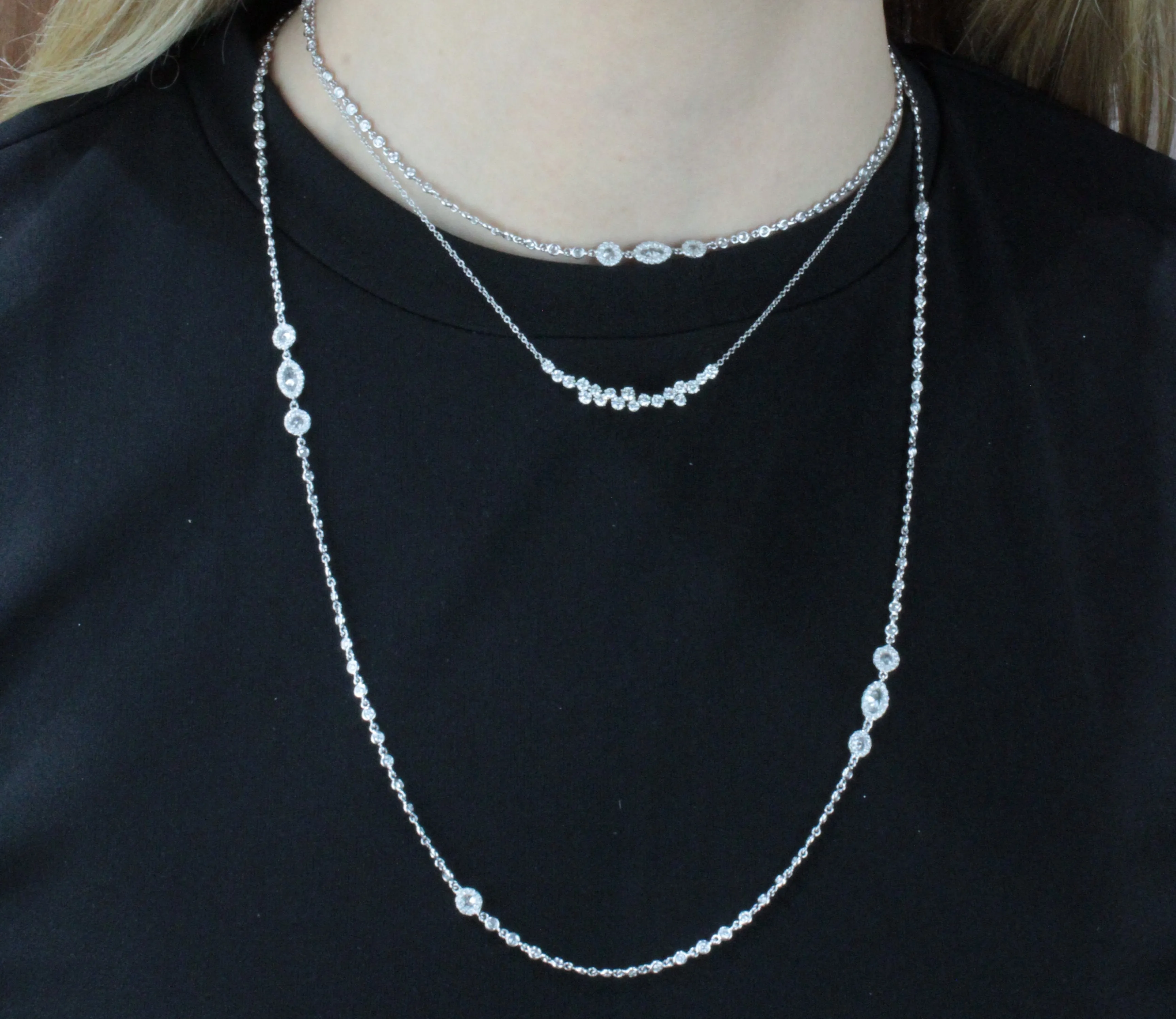 Diamond Halo Long Layering Necklace