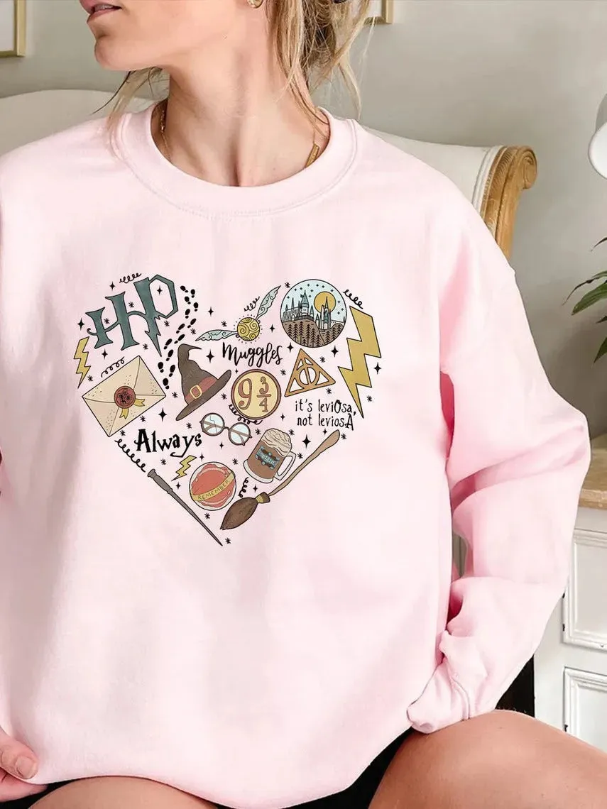 Digital Printing Sweater Hipster Round Neck Pullover Long Sleeve Sweater Women