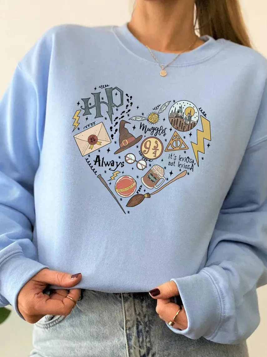 Digital Printing Sweater Hipster Round Neck Pullover Long Sleeve Sweater Women