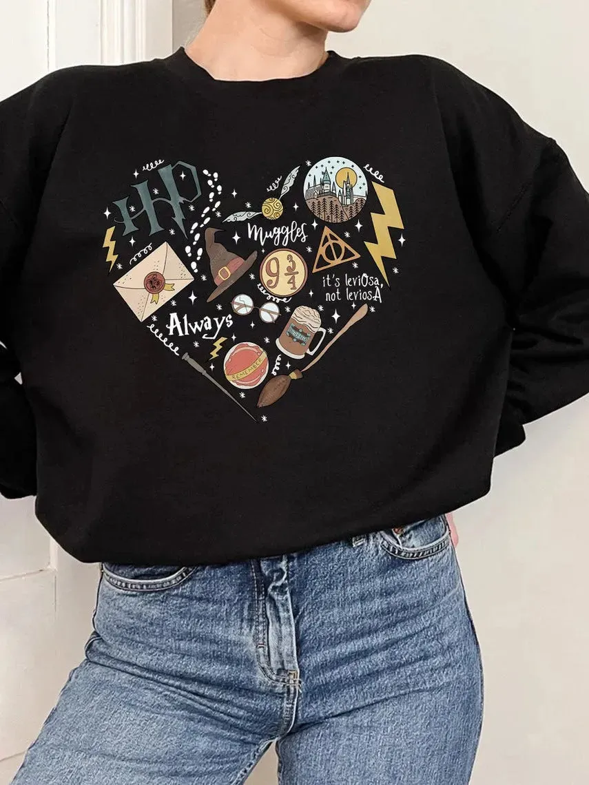 Digital Printing Sweater Hipster Round Neck Pullover Long Sleeve Sweater Women