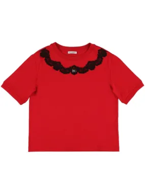 Dolce&amp;Gabbana   Logo cotton jersey t-shirt w/ lace 