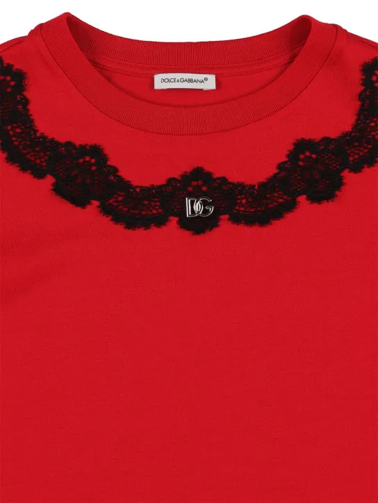 Dolce&amp;Gabbana   Logo cotton jersey t-shirt w/ lace 