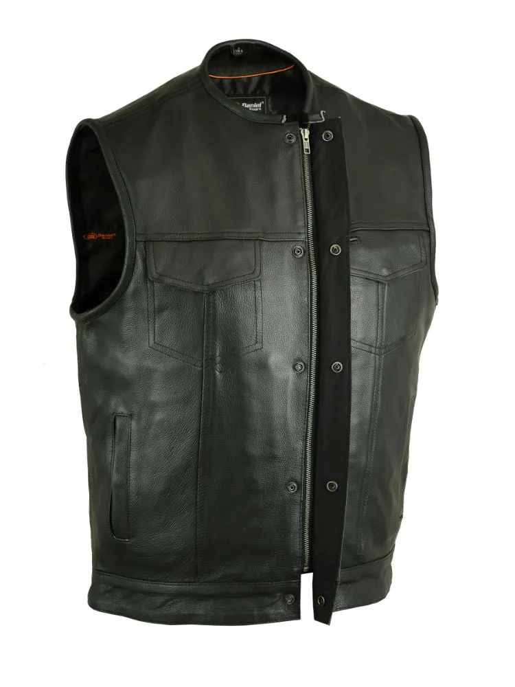 DS181A Men's Collarless Milled Cowhide Leather Vest