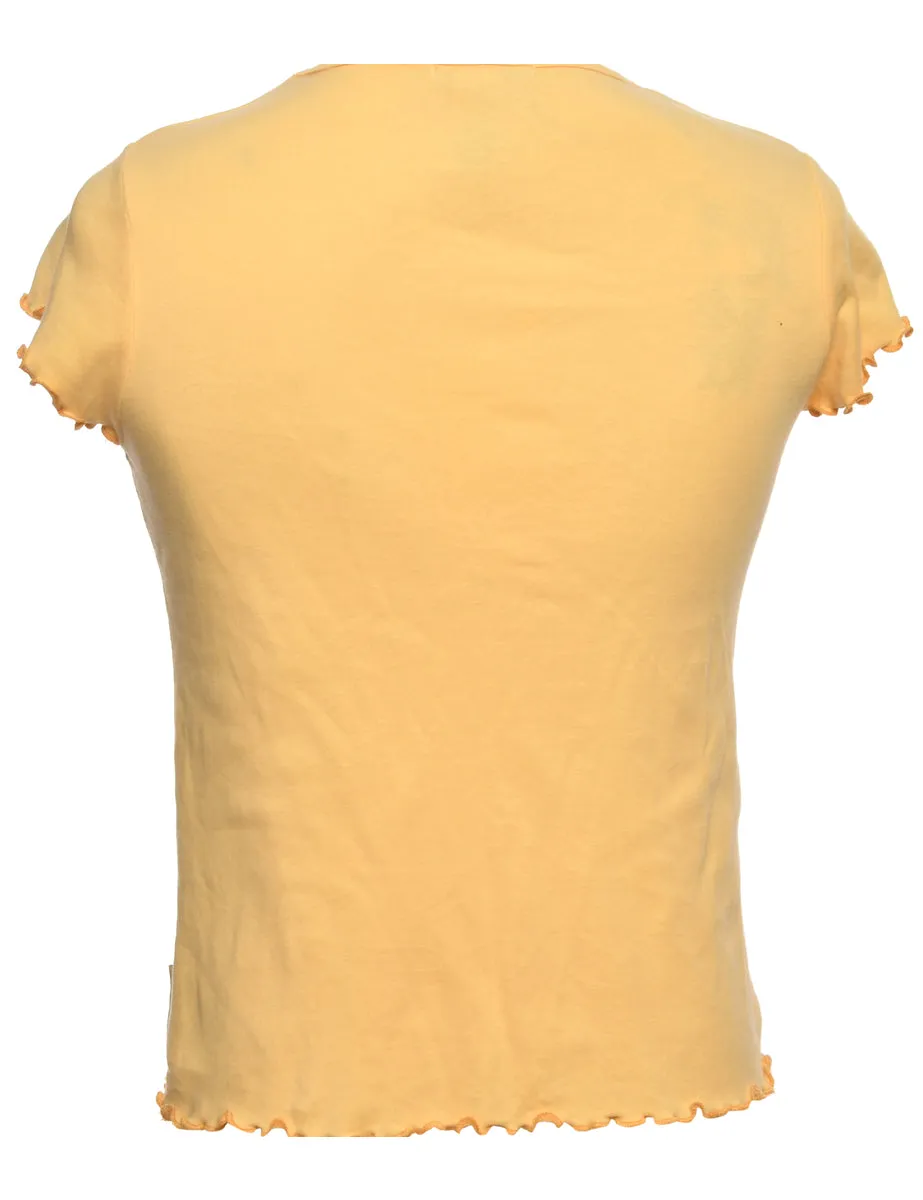 Embellished Yellow Printed T-shirt - S