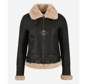 ERIN SHEEPSKIN JACKET LADIES CLASSIC B3 AVIATOR SHEARLING FUR JACKET Brown