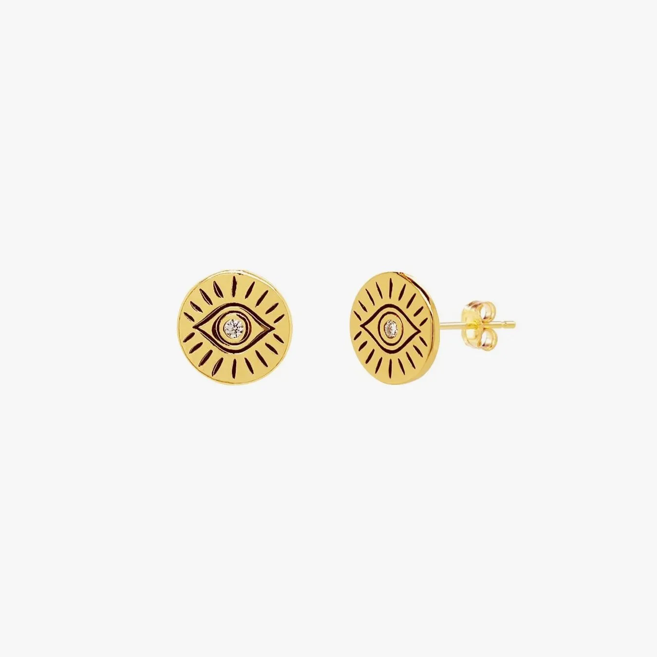 Evil Eye Disc Stud Earrings