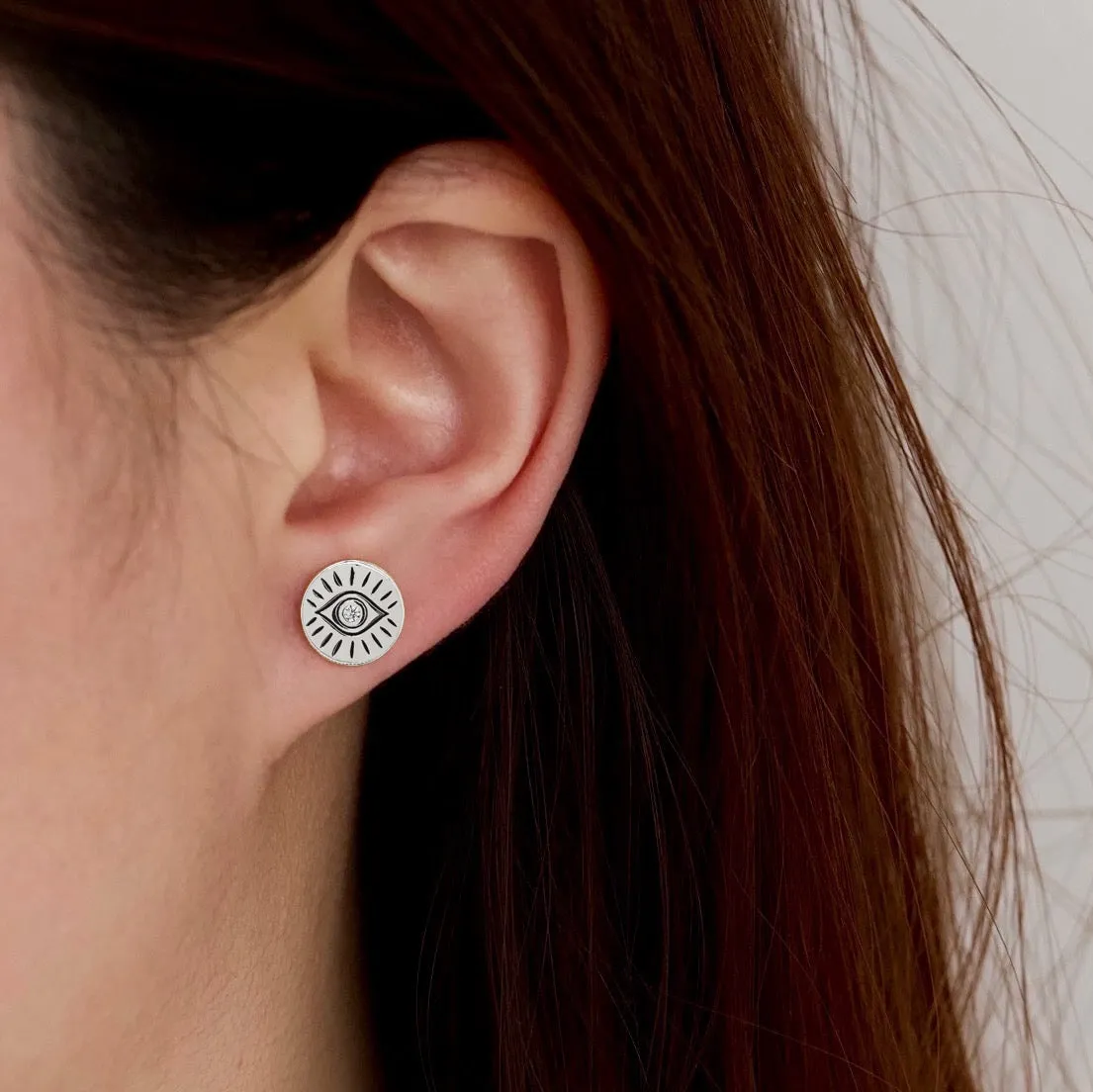 Evil Eye Disc Stud Earrings