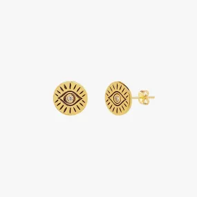 Evil Eye Disc Stud Earrings