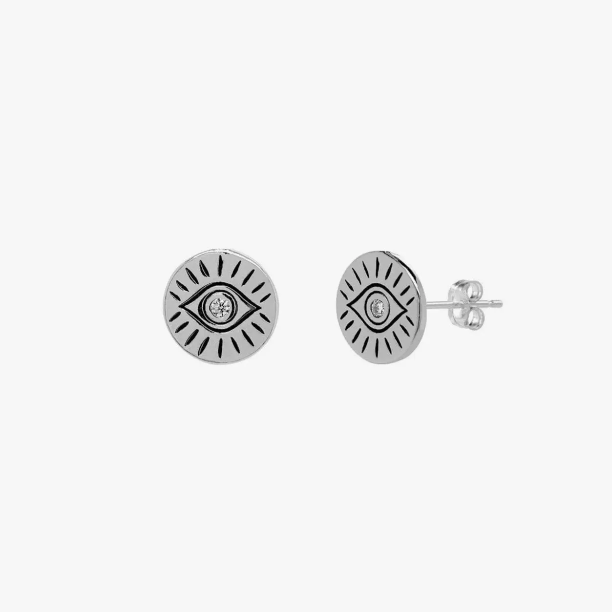 Evil Eye Disc Stud Earrings