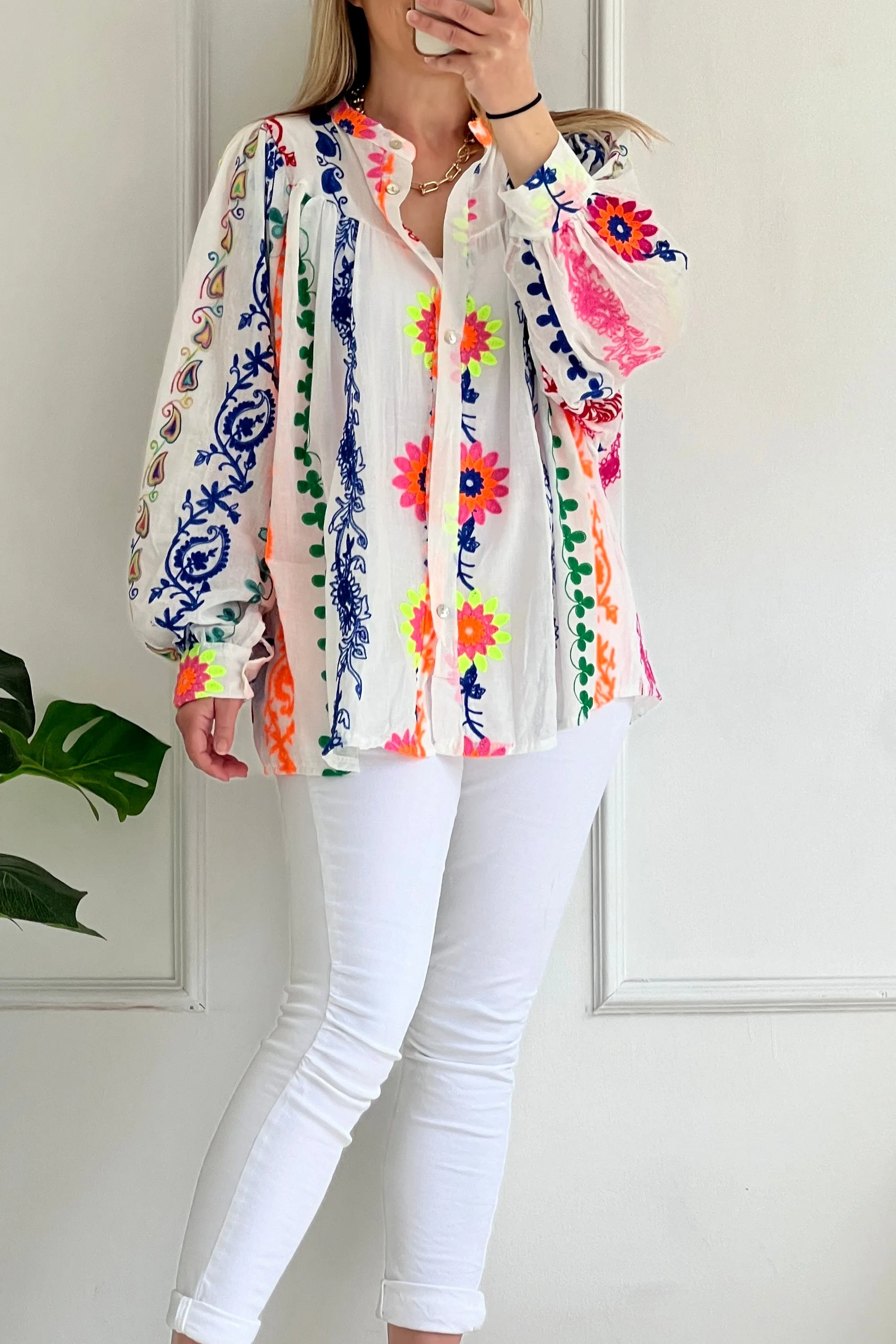 Faye Oversize Boho Blouse | White