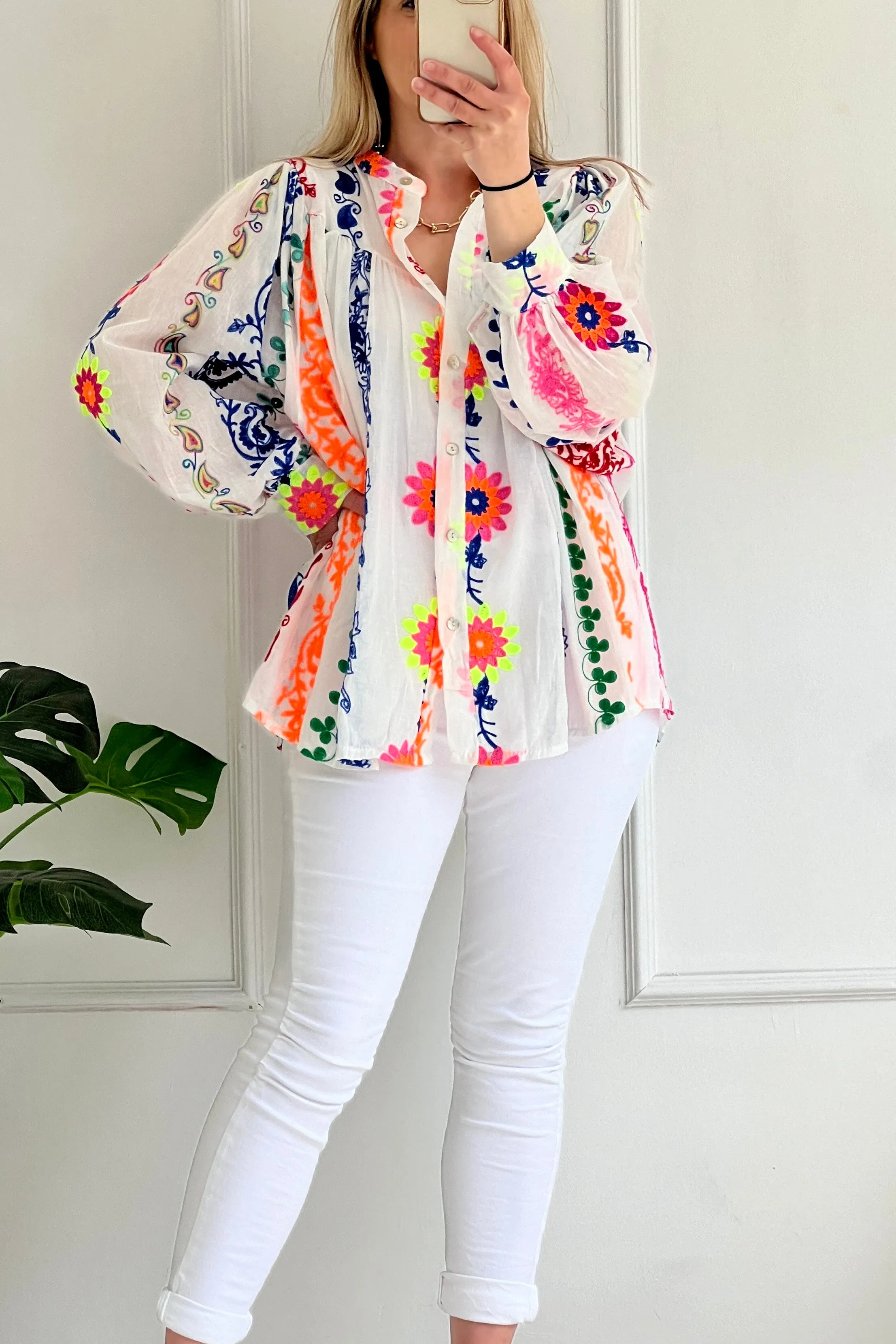 Faye Oversize Boho Blouse | White