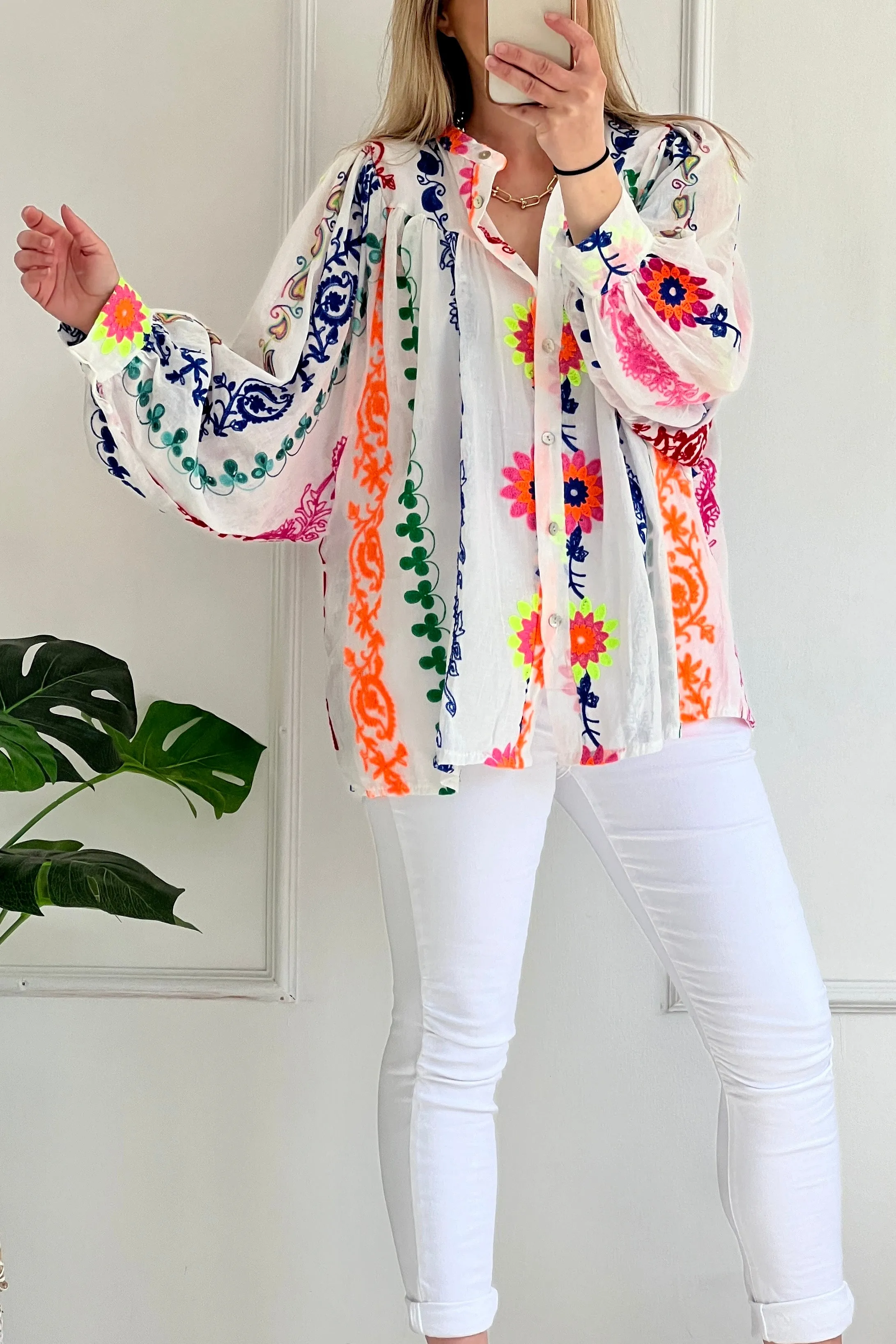 Faye Oversize Boho Blouse | White