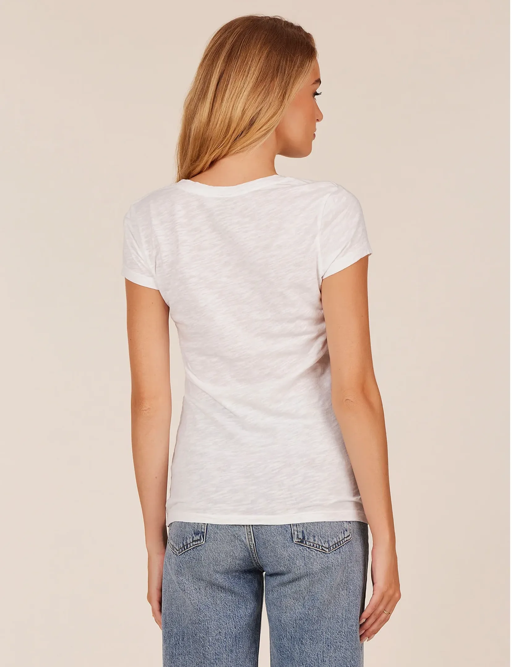 Fitted V Neck Tee, White