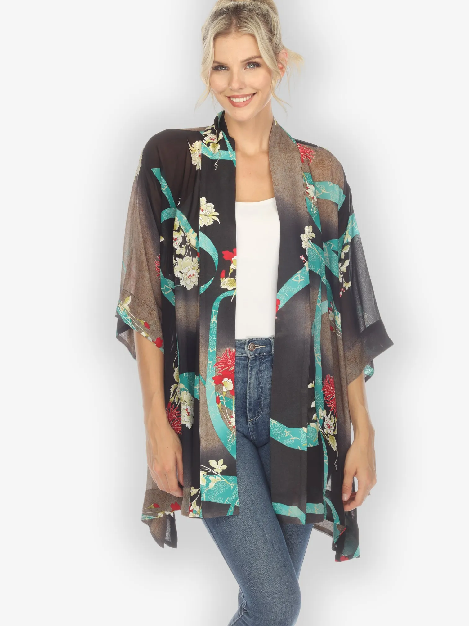 Flower and Swirls Kimono Top