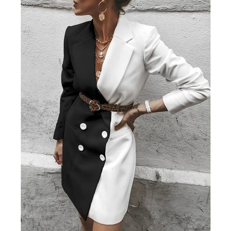 Forever Fashionable Contrast Double-Breasted Blazer Dress