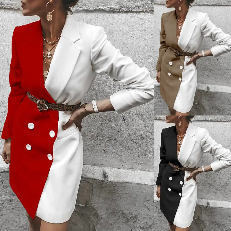 Forever Fashionable Contrast Double-Breasted Blazer Dress