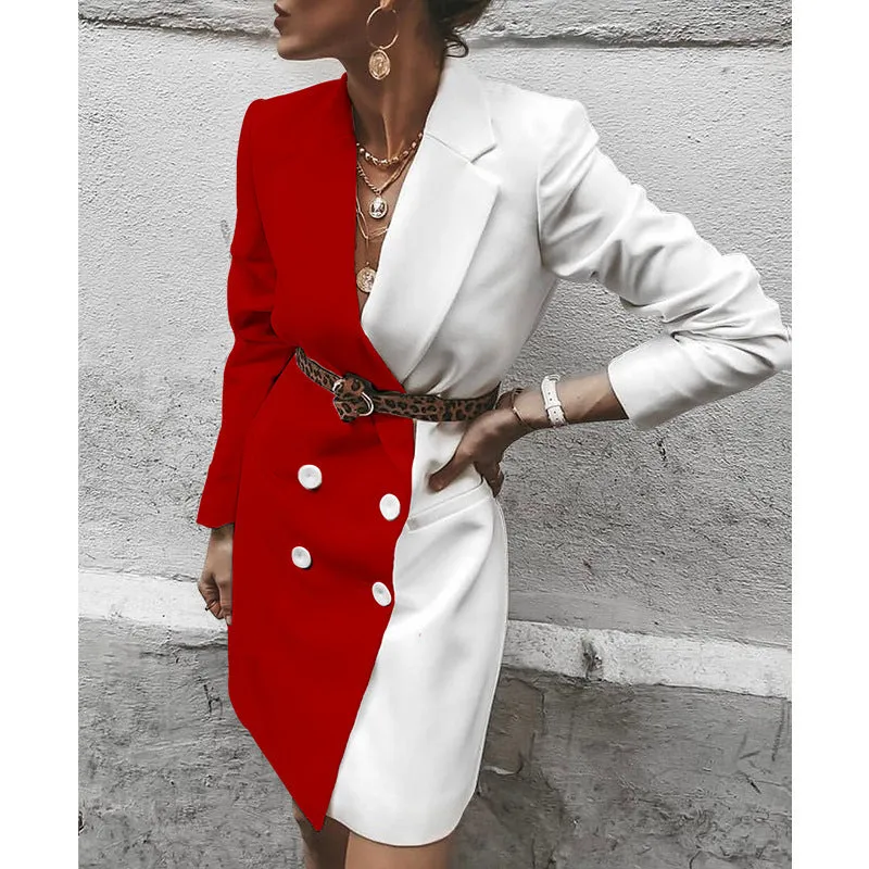 Forever Fashionable Contrast Double-Breasted Blazer Dress