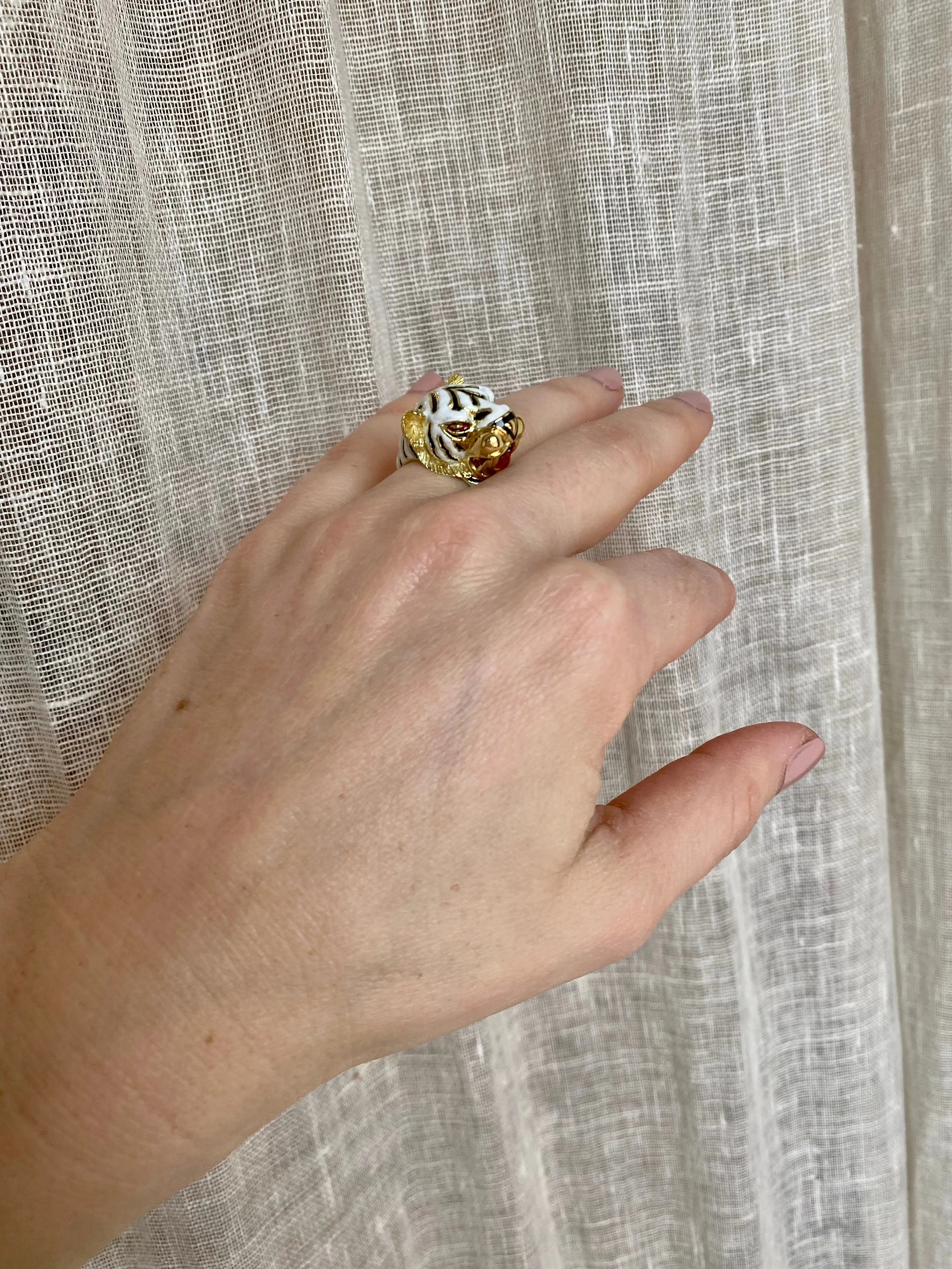 Frascarolo Italy Enamel Gold Tiger Ring