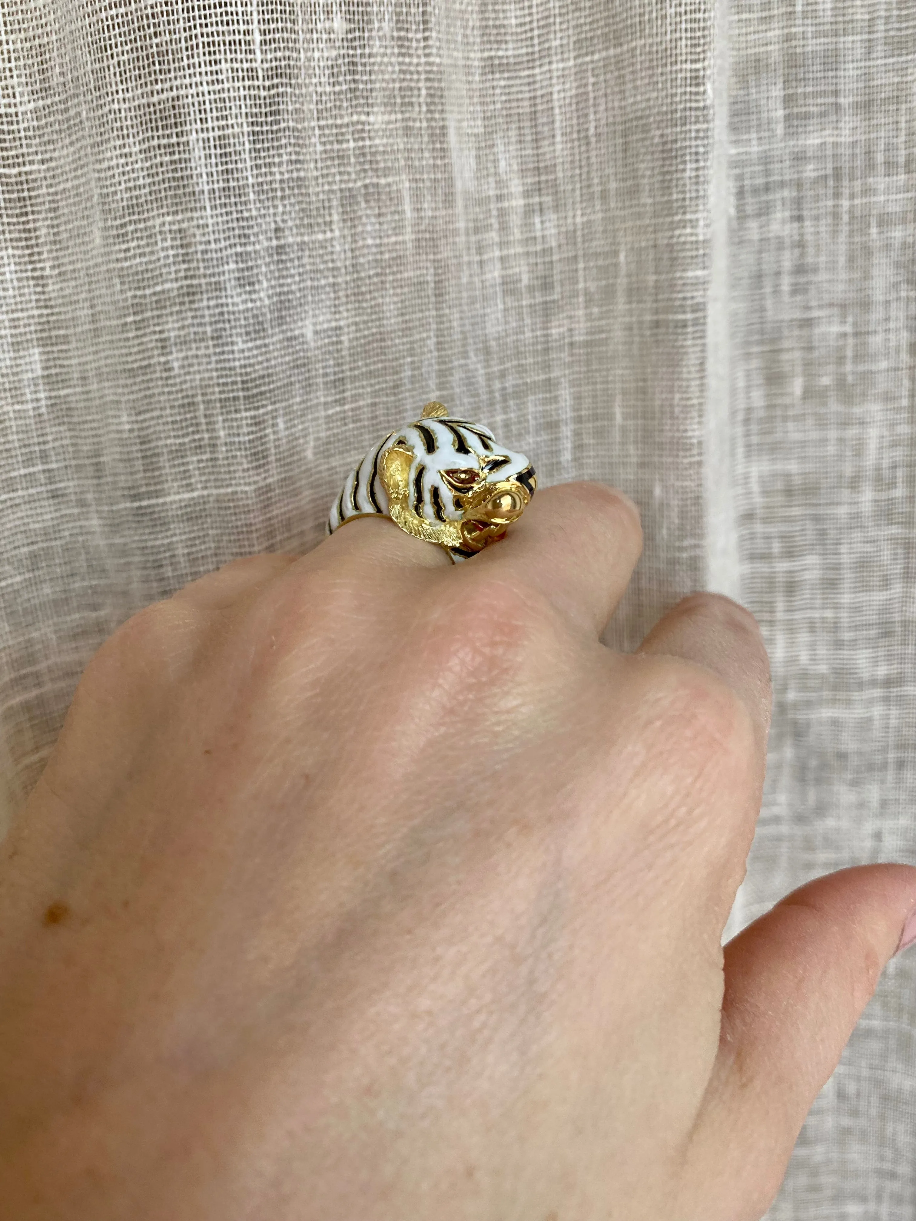 Frascarolo Italy Enamel Gold Tiger Ring