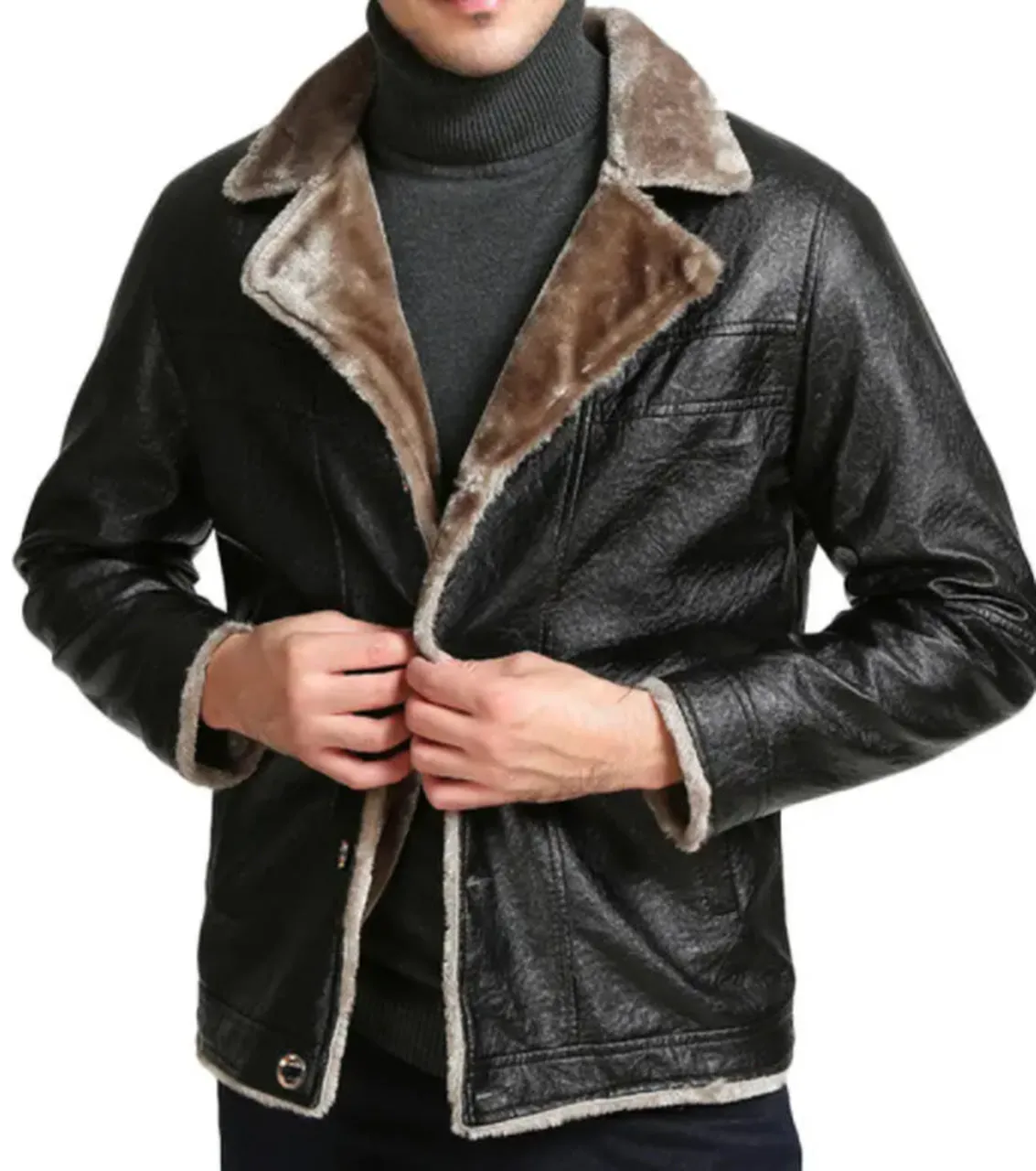 Fur Style Warm Suit Collar Fur Genuine Leather Jacket