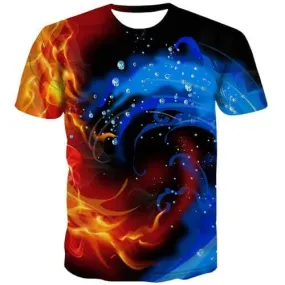 Galaxy T-shirt Men Psychedelic T-shirts Graphic Flame Tshirts Novelty Yin Yang Tshirt Printed Harajuku Shirt Print Short Sleeve