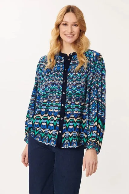 Geo Velvet Trim Top - Indigo