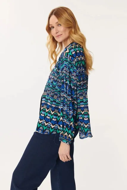 Geo Velvet Trim Top - Indigo