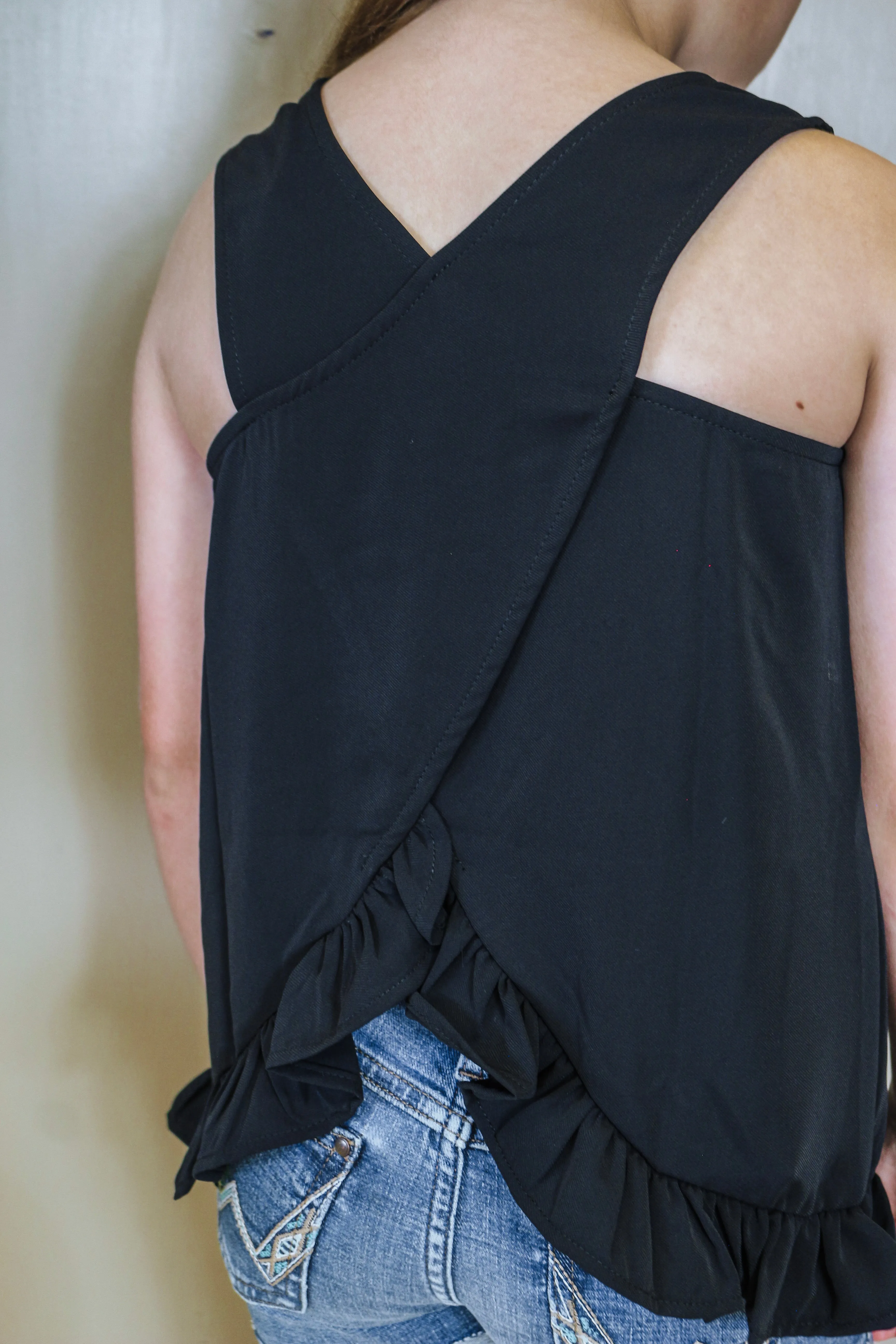 Girls Black Ruffle Tank Top