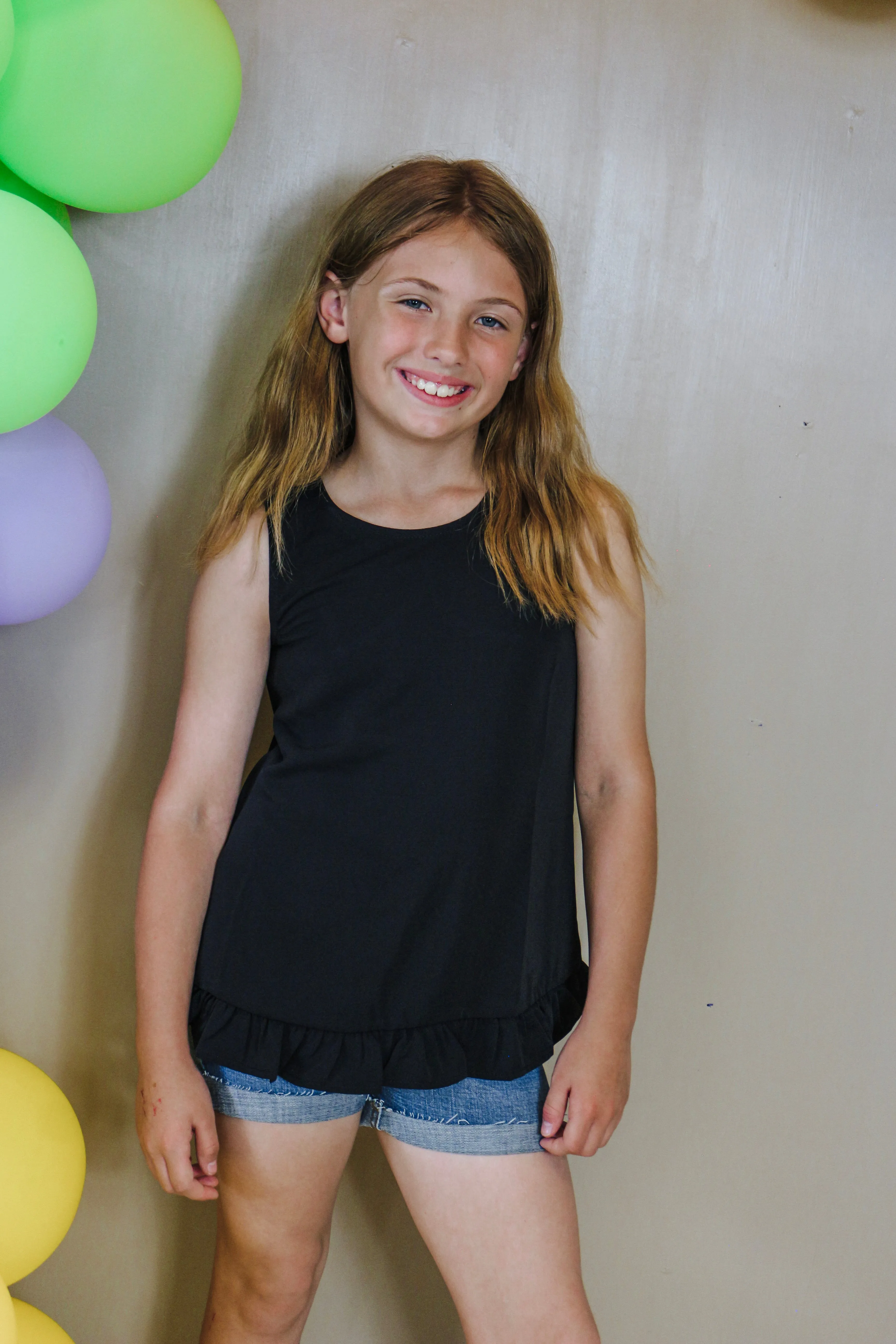 Girls Black Ruffle Tank Top