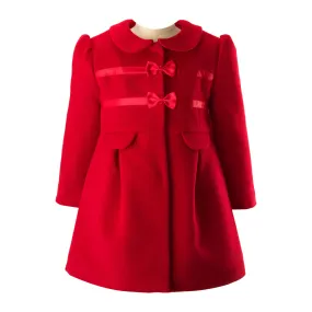 Girls Red Bow Trim Coat