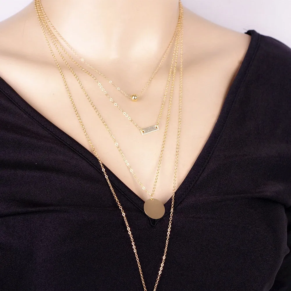 Gold Tone Multi-Layer Chain - Four Layer Simple Metal Long Necklaces & Pendants