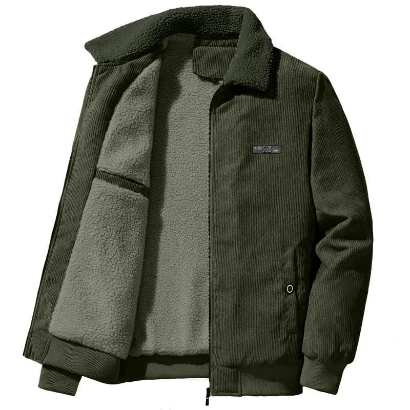 Gray Fleece-lined Corduroy Winter Coat for Men