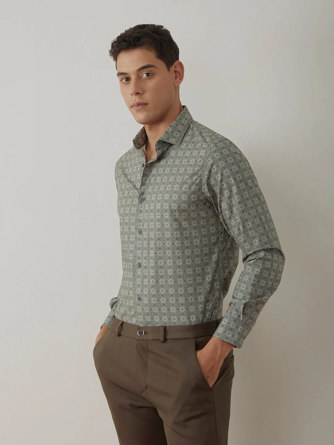 Green Printed Cotton Shirt