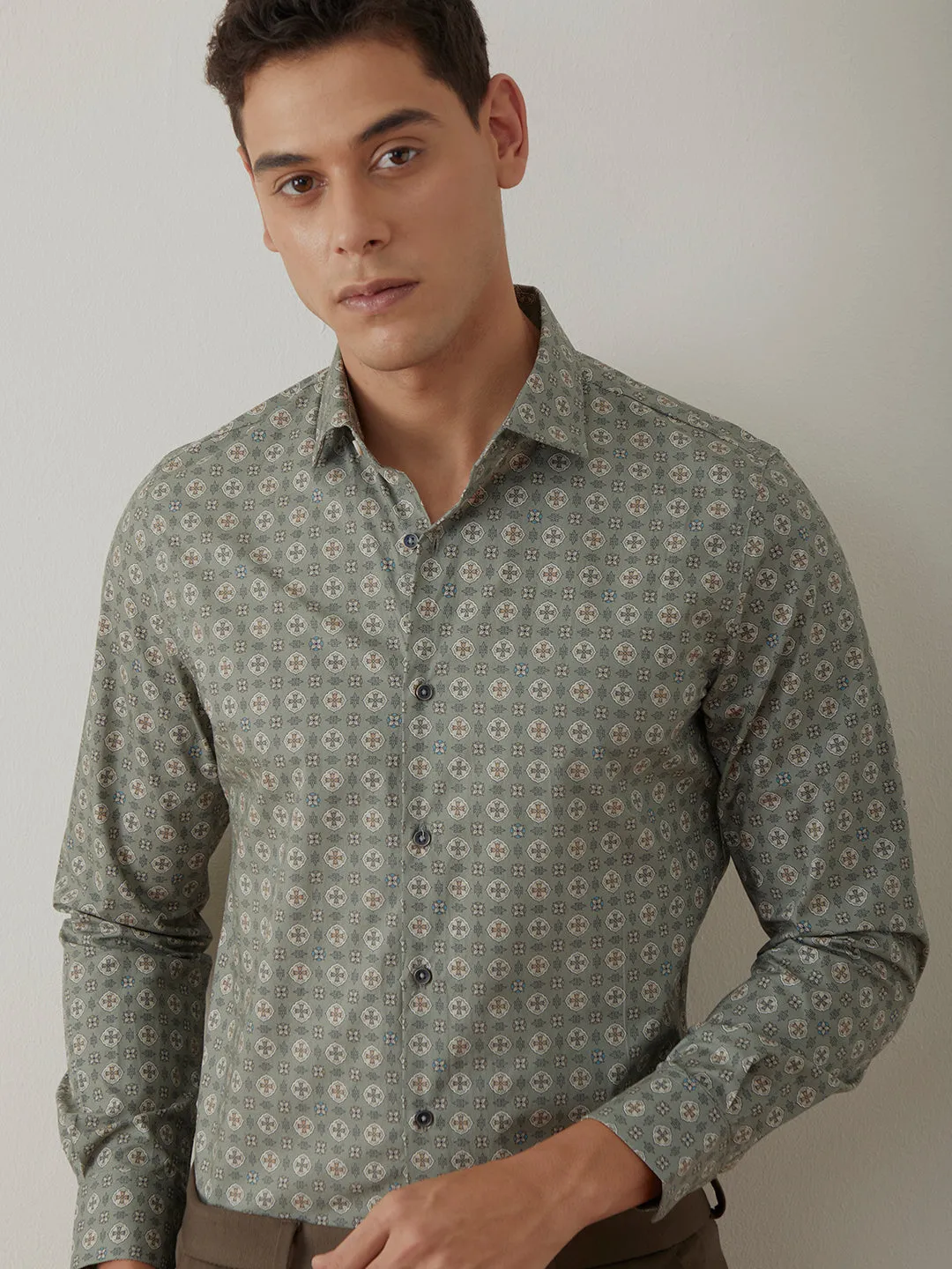 Green Printed Cotton Shirt