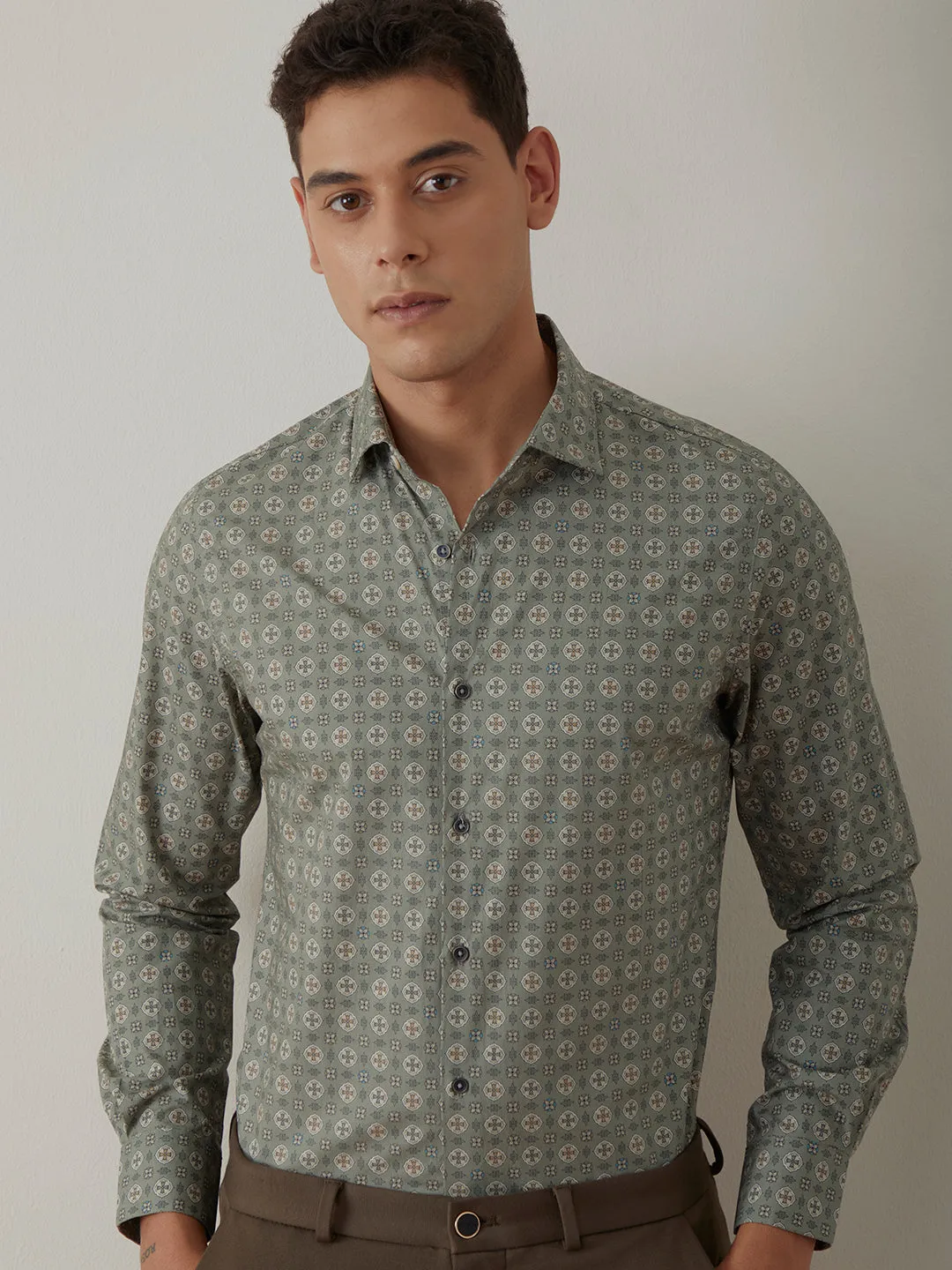 Green Printed Cotton Shirt