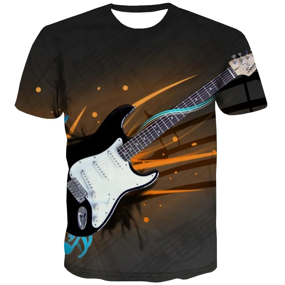 Guitar T shirts Men Music T shirts Funny Wooden Shirt Print Metal Tshirts Casual