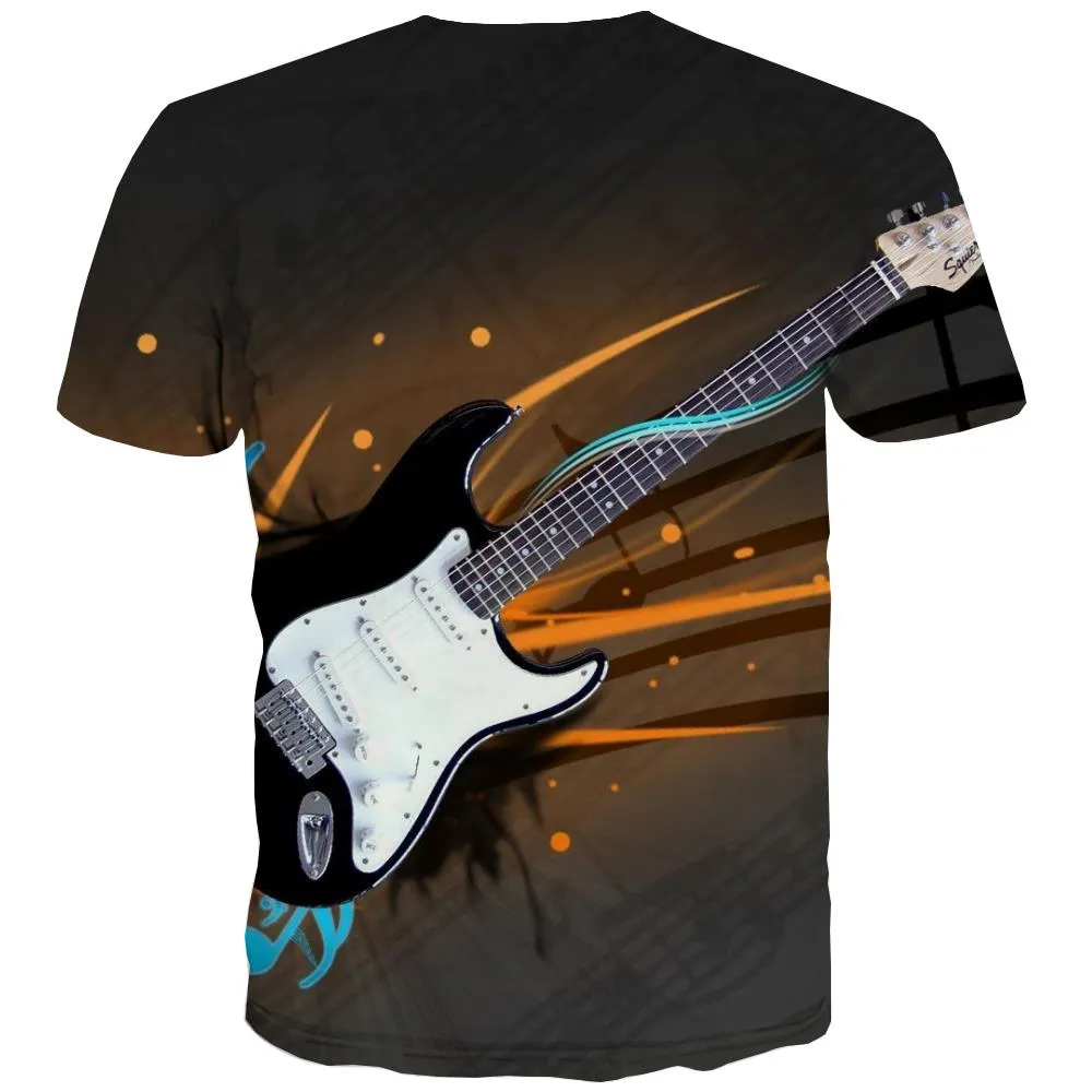 Guitar T shirts Men Music T shirts Funny Wooden Shirt Print Metal Tshirts Casual