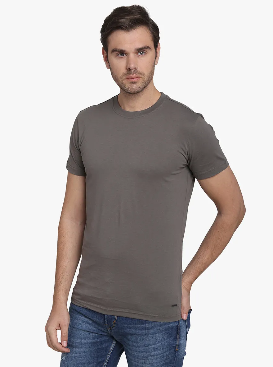 Gun Metal Solid Slim Fit T-Shirt  | JadeBlue