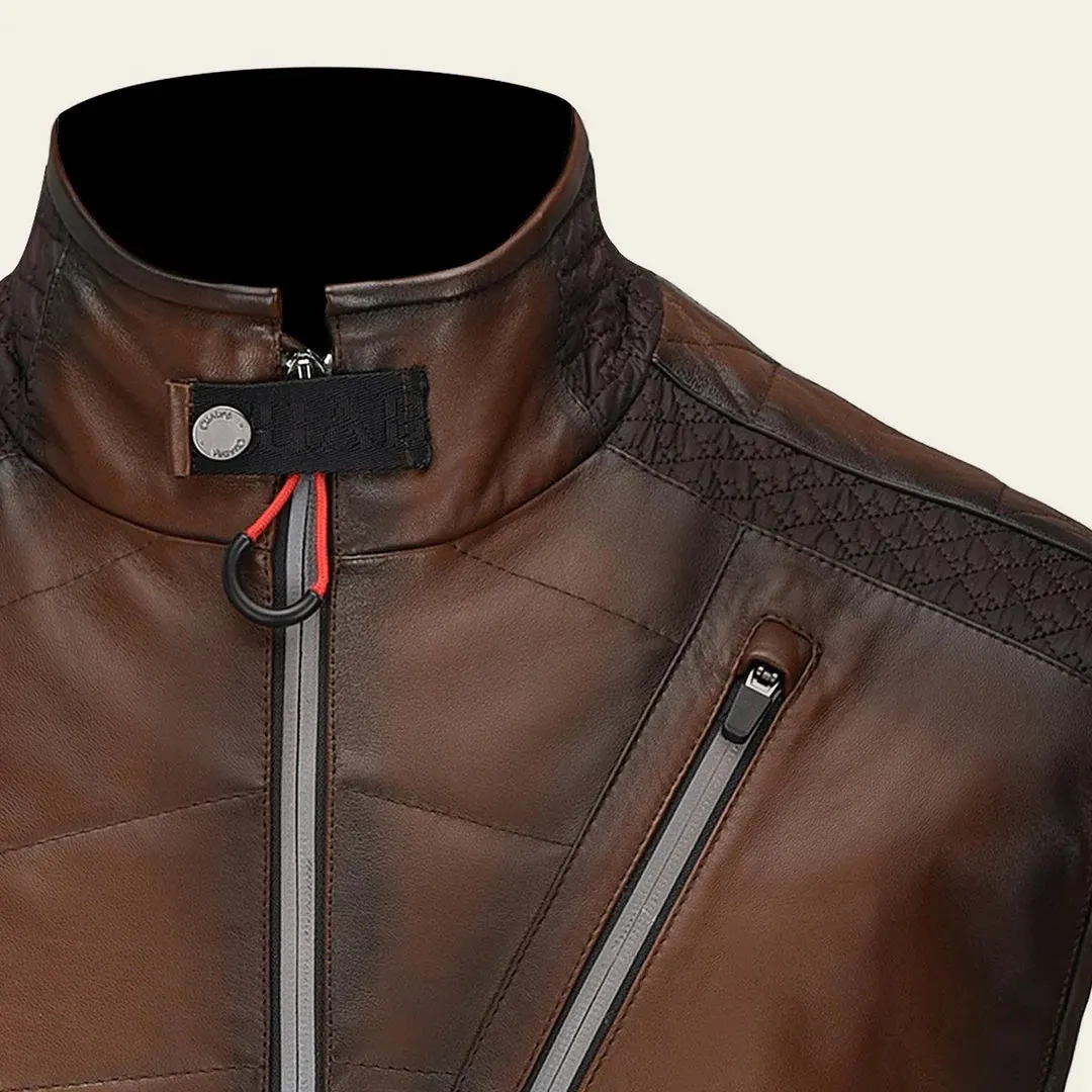 H340COC - Cuadra brown casual fashion lambskin leather vest for men