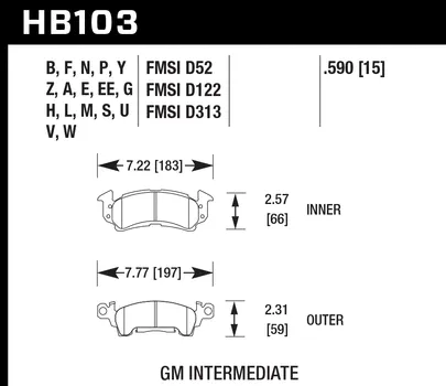 Hawk Black Brake Pads Chevy K5 Blazer (1985-1986) Front Set HB103M.590