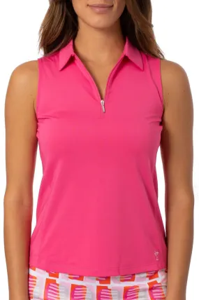 Hot Pink Sleeveless Zip Polo