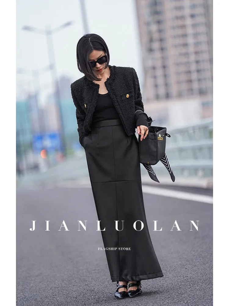 Huanzi customized loose slit midi black skirt - Swan