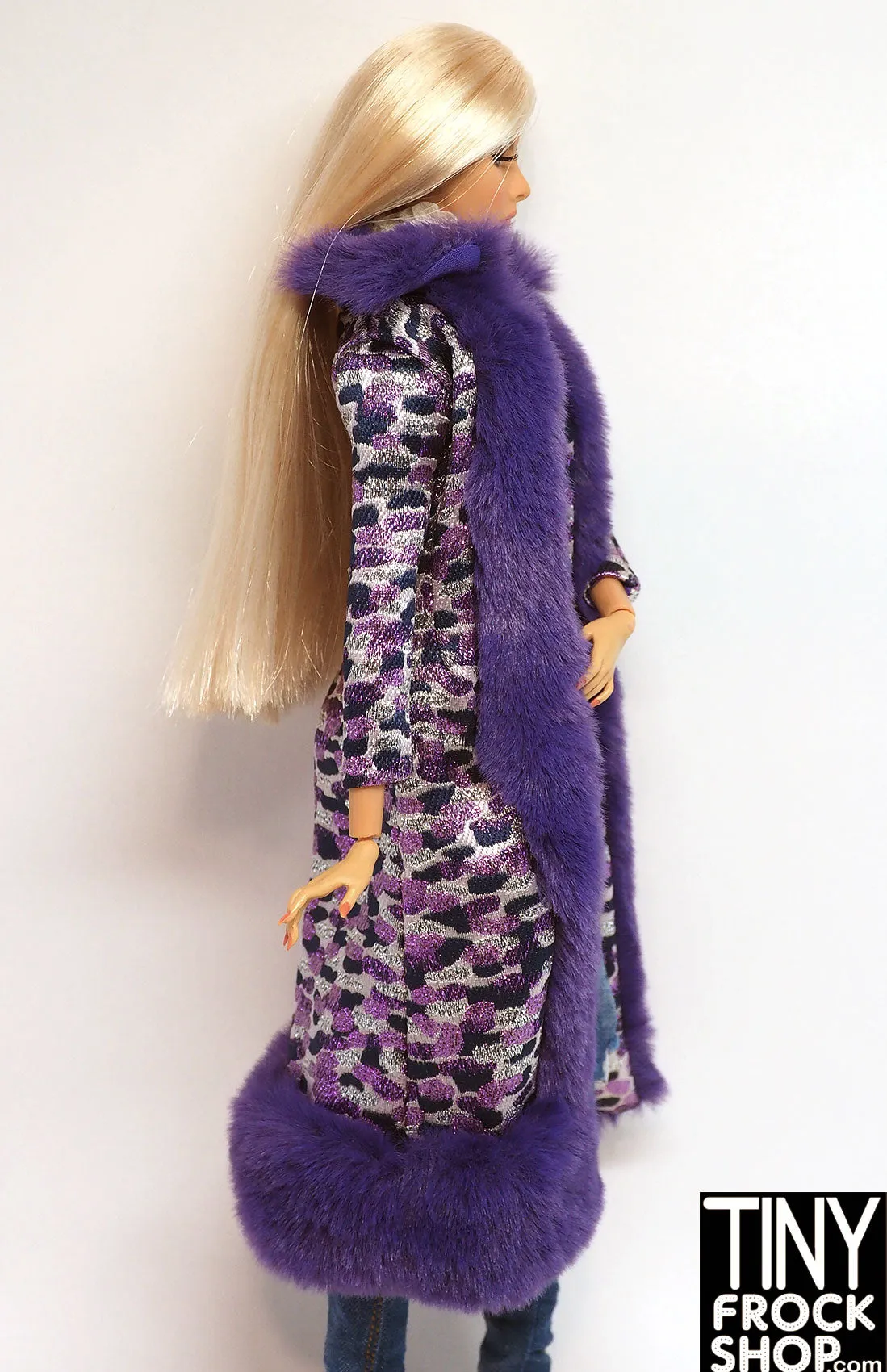 Integrity Poppy Parker Ultra Violet Purple Brocade Coat with Fur